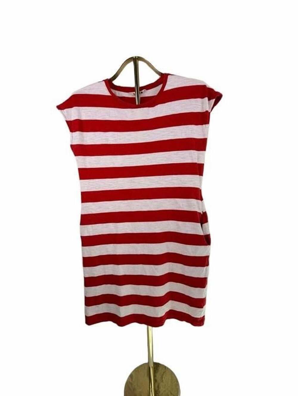 Boden T-Shirt Dress Size US 6R Red White Striped Cap Sleeve Pockets